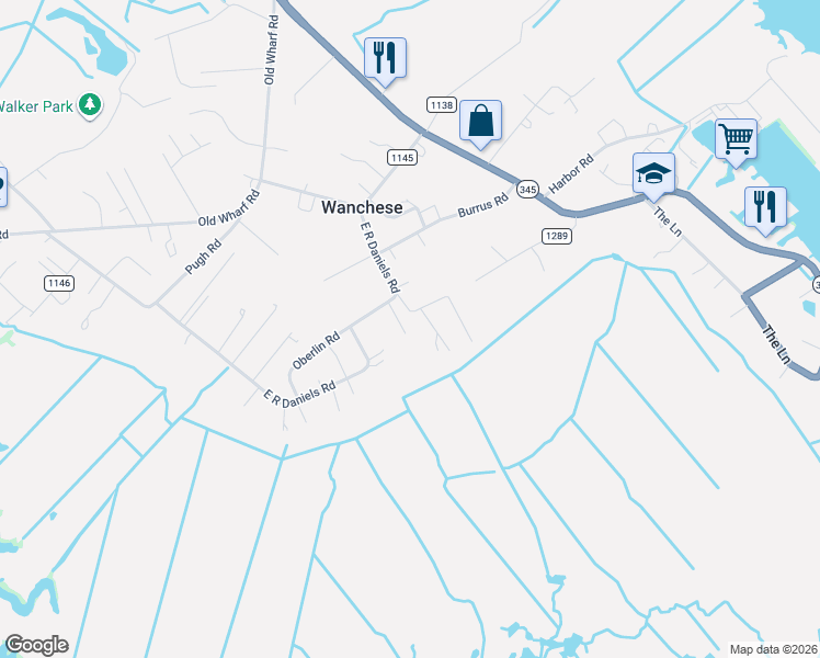 map of restaurants, bars, coffee shops, grocery stores, and more near 229 East R Daniels Road in Manteo