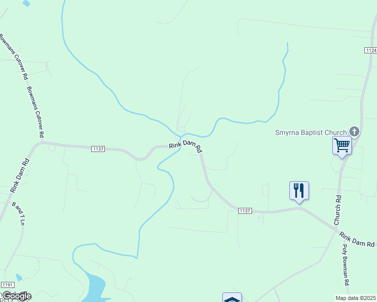 map of restaurants, bars, coffee shops, grocery stores, and more near 4950 Rink Dam Rd in Taylorsville