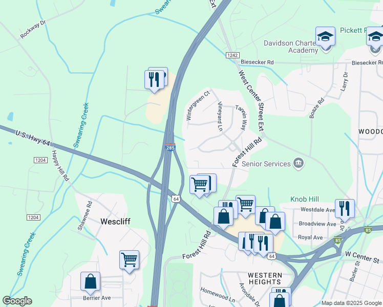 map of restaurants, bars, coffee shops, grocery stores, and more near 150 Habersham Court in Lexington