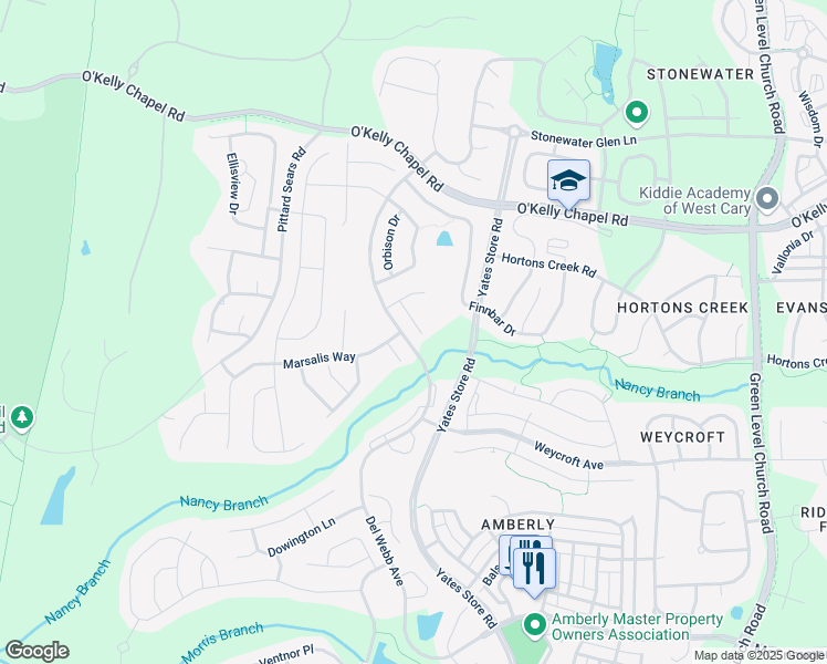 map of restaurants, bars, coffee shops, grocery stores, and more near 140 Sabiston Court in Cary