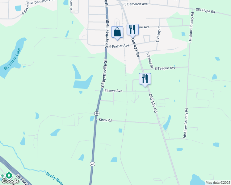 map of restaurants, bars, coffee shops, grocery stores, and more near 757 East Lowe Avenue in Liberty