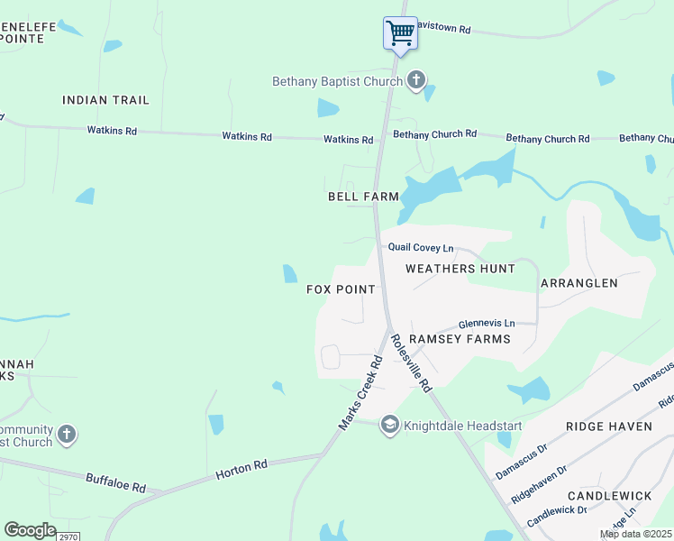 map of restaurants, bars, coffee shops, grocery stores, and more near 5301 Fox Pointe Drive in Knightdale