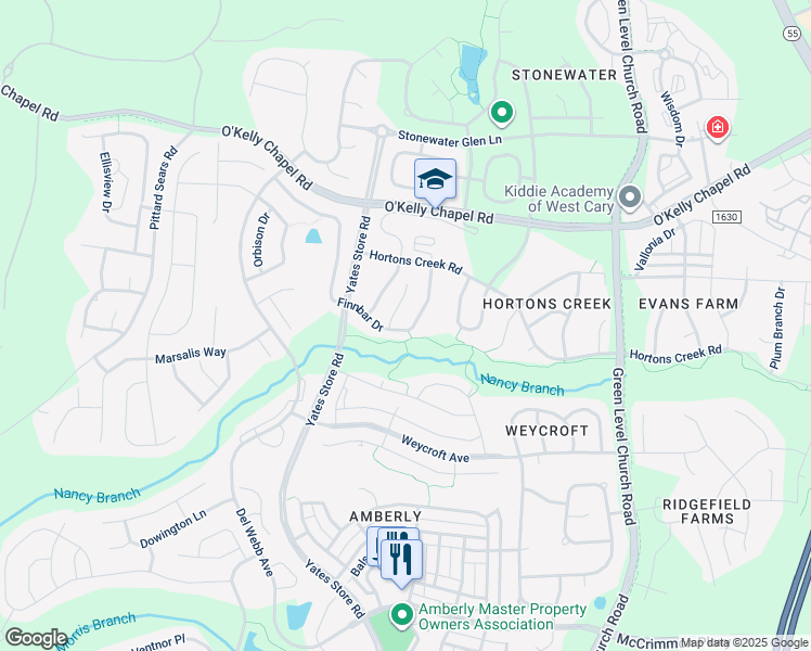 map of restaurants, bars, coffee shops, grocery stores, and more near 544 Finnbar Drive in Cary