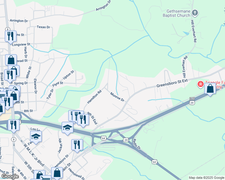 map of restaurants, bars, coffee shops, grocery stores, and more near 118 Monroe Drive in Lexington