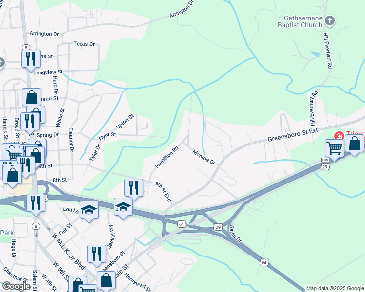 map of restaurants, bars, coffee shops, grocery stores, and more near 212 Hamilton Road in Lexington