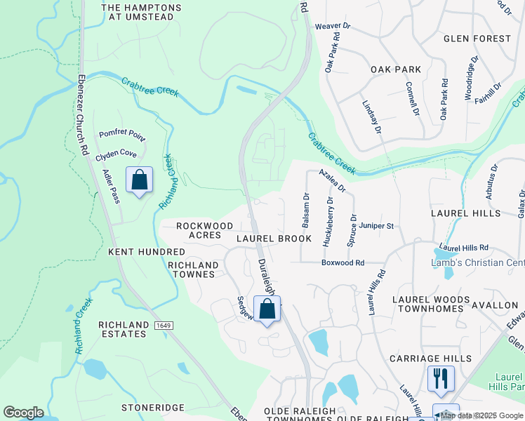 map of restaurants, bars, coffee shops, grocery stores, and more near 4510 Duraleigh Road in Raleigh