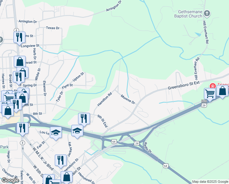 map of restaurants, bars, coffee shops, grocery stores, and more near 212 Hamilton Road in Lexington