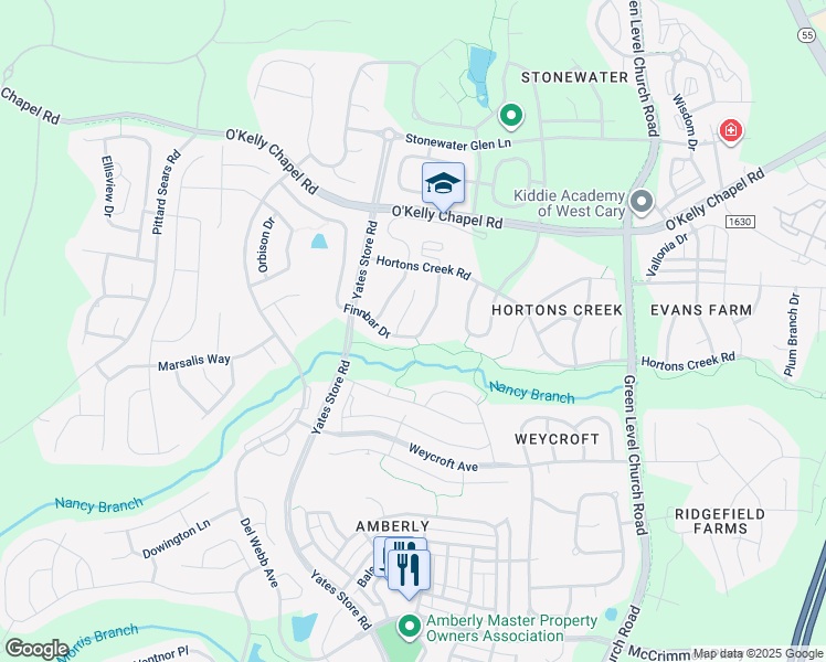 map of restaurants, bars, coffee shops, grocery stores, and more near 544 Finnbar Drive in Cary
