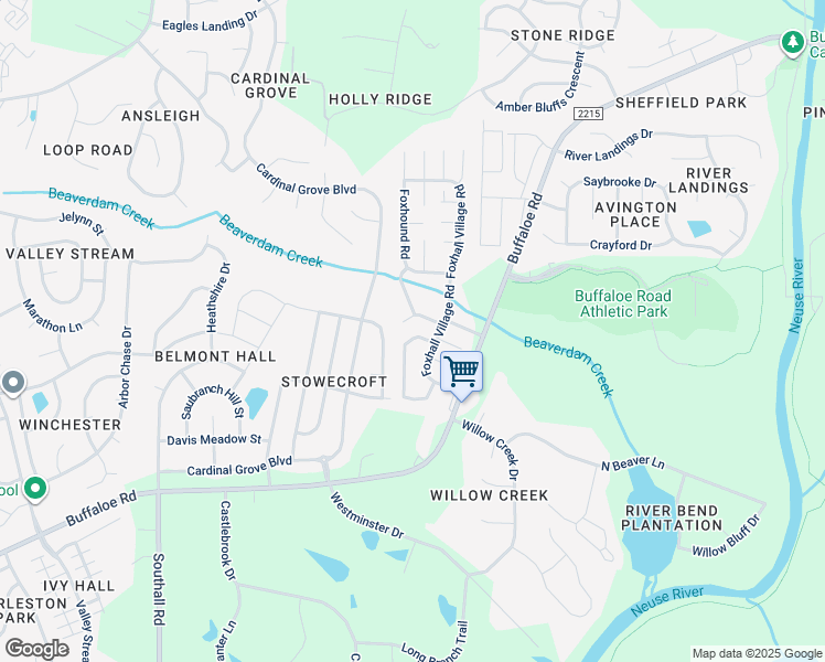 map of restaurants, bars, coffee shops, grocery stores, and more near 5759 Riverford Drive in Raleigh