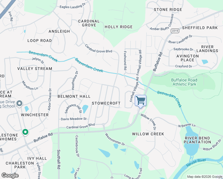 map of restaurants, bars, coffee shops, grocery stores, and more near 5303 Glenmorgan Lane in Raleigh