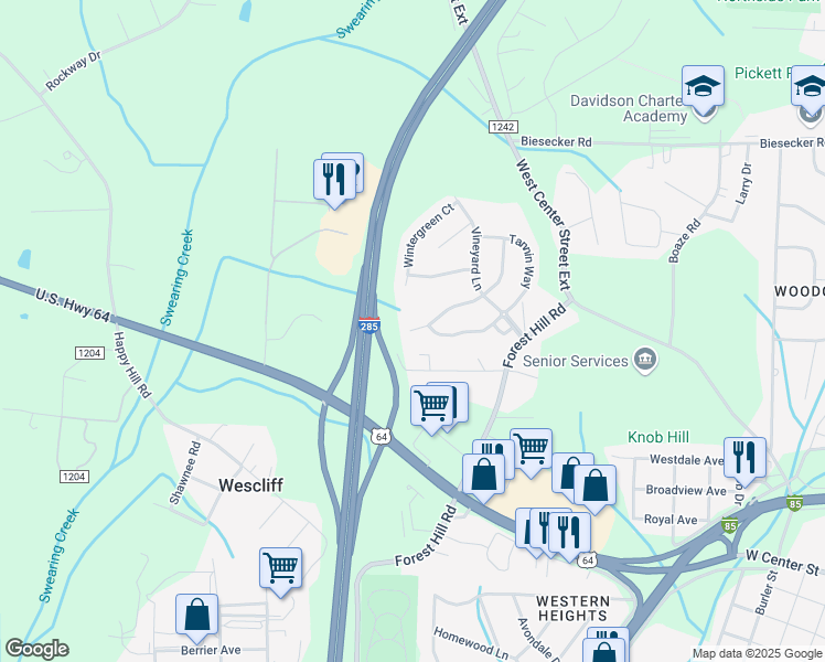 map of restaurants, bars, coffee shops, grocery stores, and more near 152 Habersham Court in Lexington