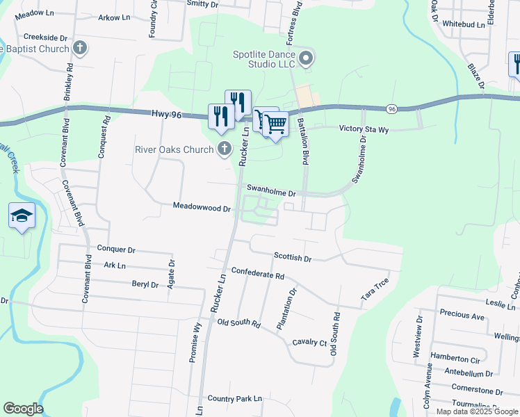 map of restaurants, bars, coffee shops, grocery stores, and more near 205-289 Rucker Ln in Murfreesboro