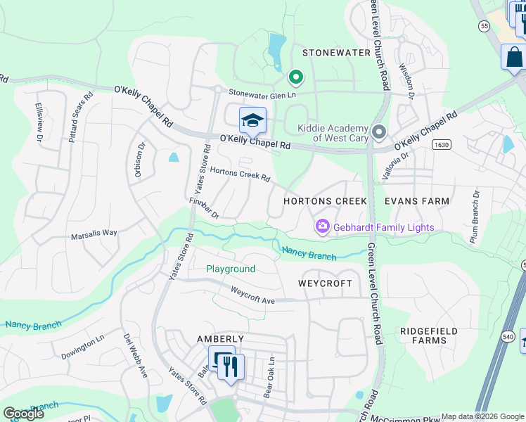 map of restaurants, bars, coffee shops, grocery stores, and more near 133 Skyros Loop in Cary