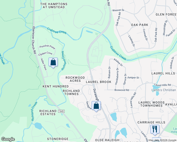 map of restaurants, bars, coffee shops, grocery stores, and more near 4501 Duraleigh Road in Raleigh