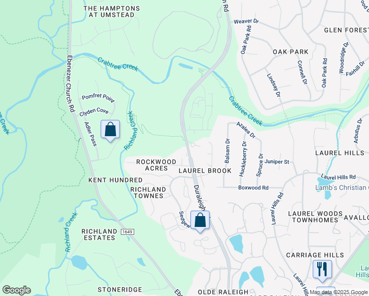 map of restaurants, bars, coffee shops, grocery stores, and more near 4501 Duraleigh Road in Raleigh