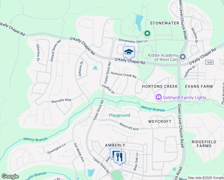 map of restaurants, bars, coffee shops, grocery stores, and more near 2209 Rocky Bay Court in Cary