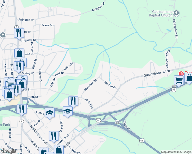 map of restaurants, bars, coffee shops, grocery stores, and more near 211 Hamilton Road in Lexington