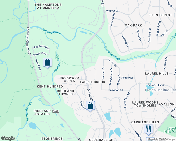 map of restaurants, bars, coffee shops, grocery stores, and more near 4501 Duraleigh Road in Raleigh