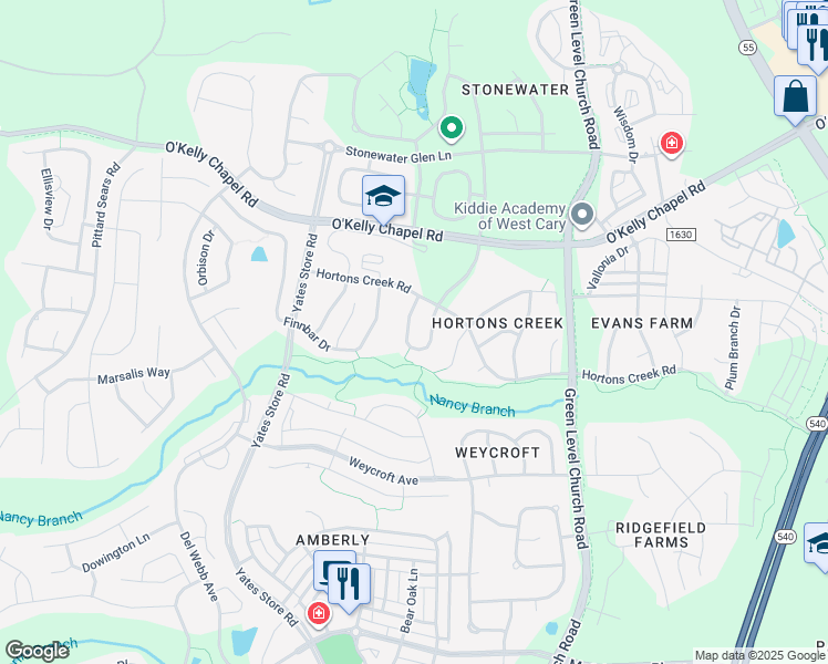 map of restaurants, bars, coffee shops, grocery stores, and more near 133 Skyros Loop in Cary