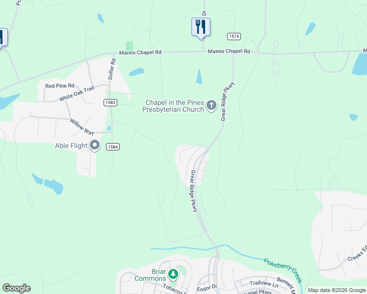 map of restaurants, bars, coffee shops, grocery stores, and more near 126 Copper Leaf Avenue in Chapel Hill