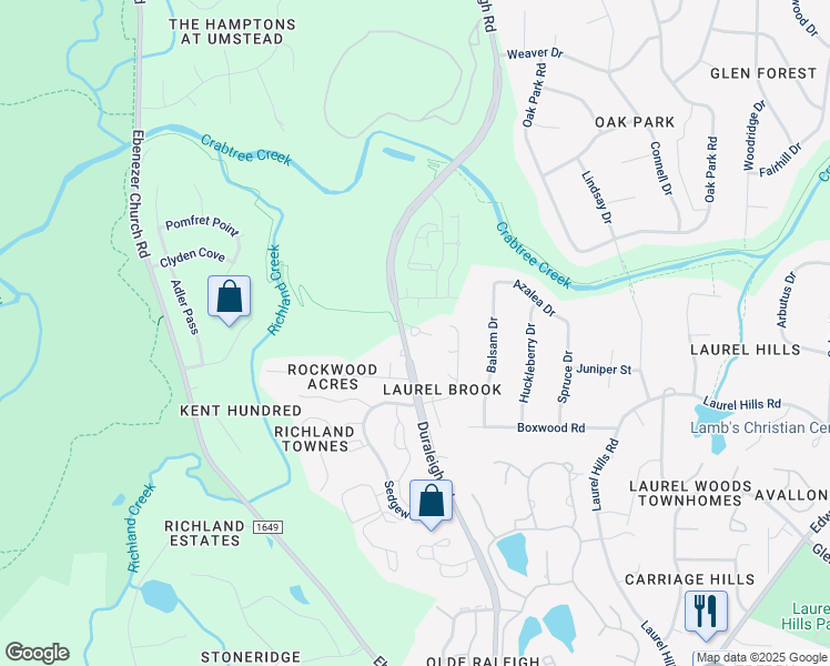 map of restaurants, bars, coffee shops, grocery stores, and more near 4510 Duraleigh Road in Raleigh