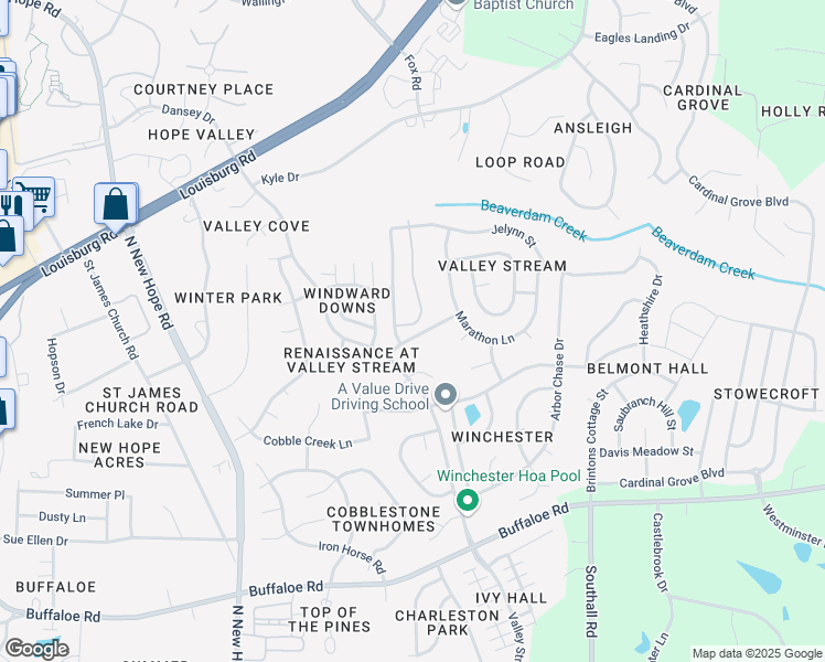 map of restaurants, bars, coffee shops, grocery stores, and more near 4708 Tommans Trail in Raleigh