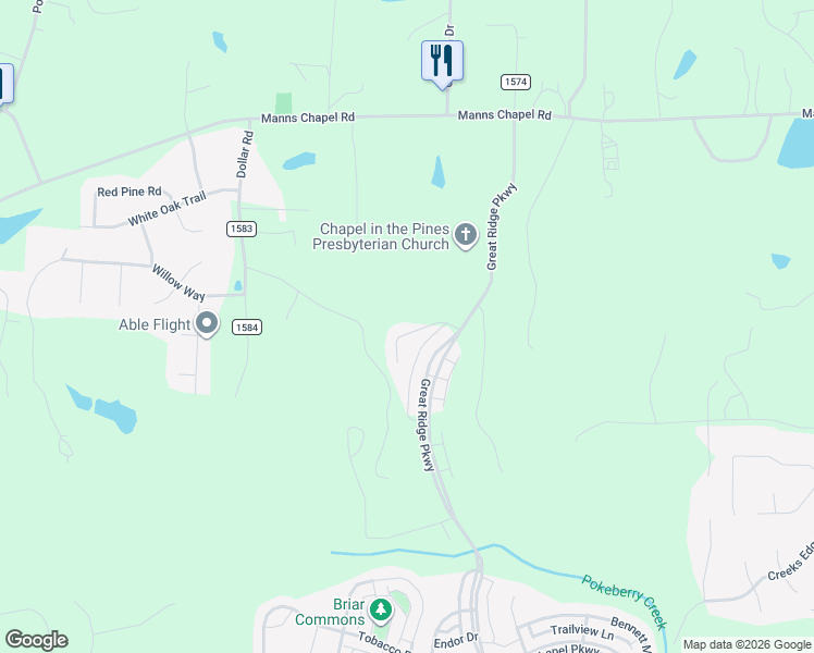 map of restaurants, bars, coffee shops, grocery stores, and more near 126 Copper Leaf Avenue in Chapel Hill