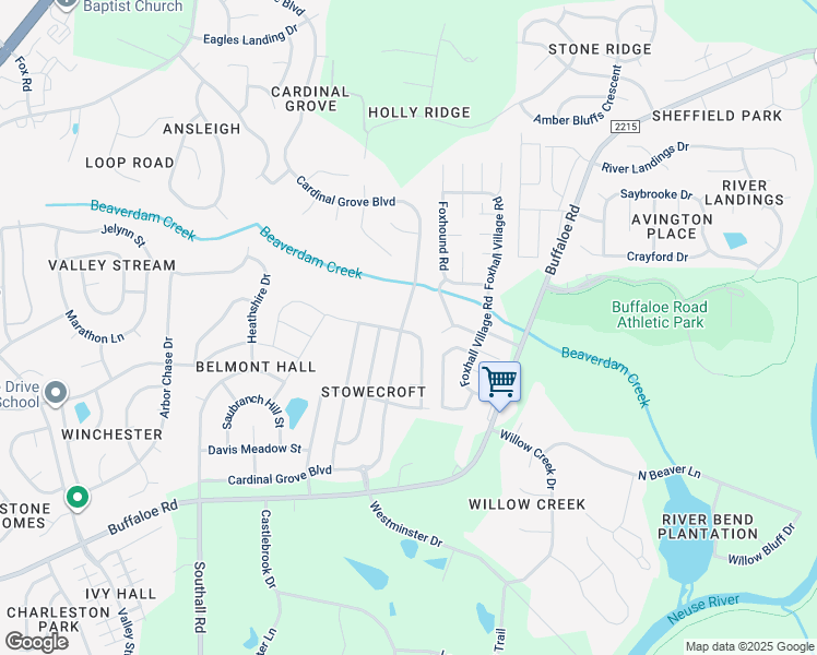 map of restaurants, bars, coffee shops, grocery stores, and more near 5303 Glenmorgan Lane in Raleigh