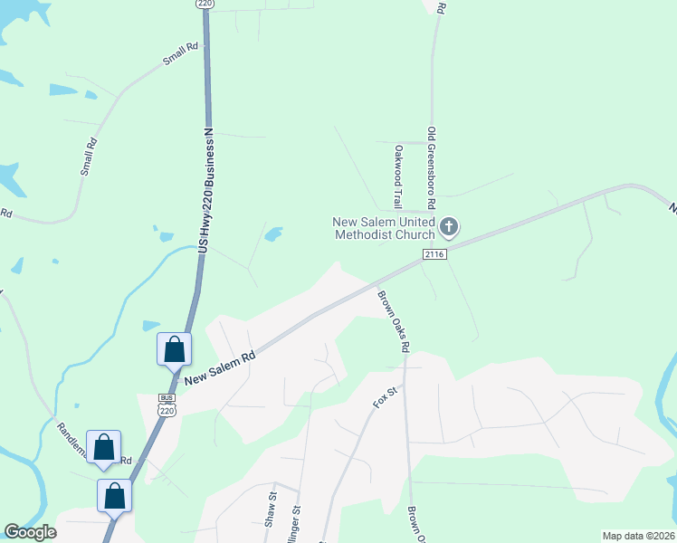 map of restaurants, bars, coffee shops, grocery stores, and more near 373 New Salem Road in Randleman