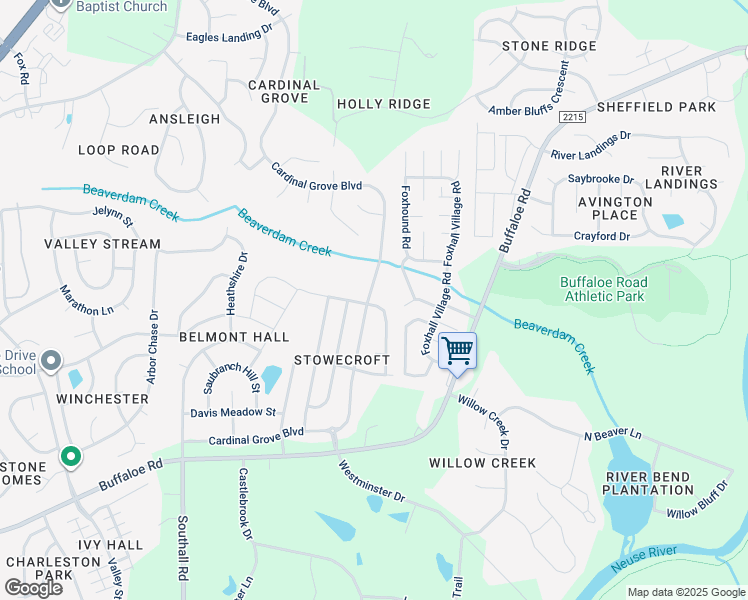 map of restaurants, bars, coffee shops, grocery stores, and more near 5303 Glenmorgan Lane in Raleigh