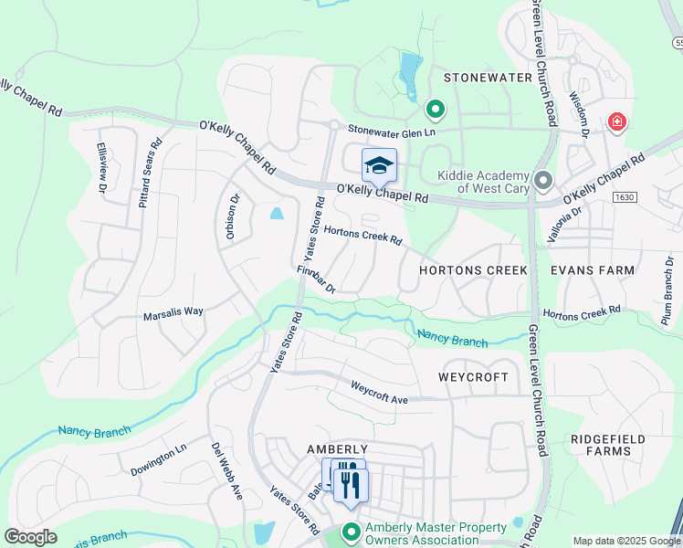 map of restaurants, bars, coffee shops, grocery stores, and more near 2213 Rocky Bay Court in Cary