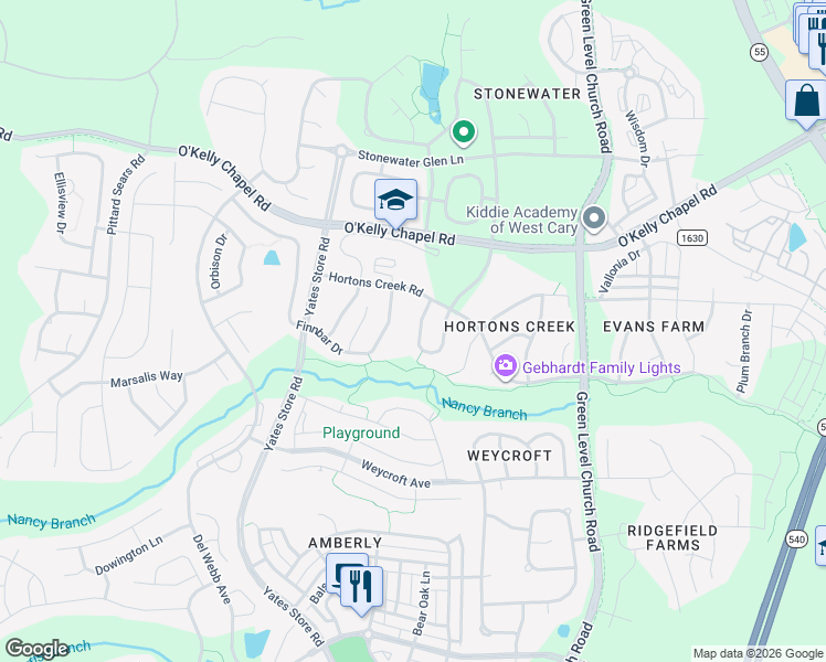 map of restaurants, bars, coffee shops, grocery stores, and more near 133 Skyros Loop in Cary