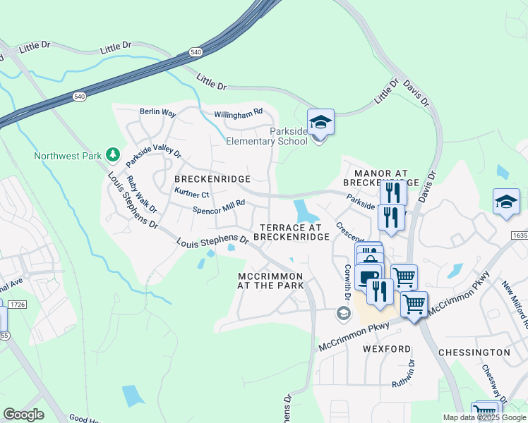 map of restaurants, bars, coffee shops, grocery stores, and more near 200 Redwood Park Drive in Morrisville