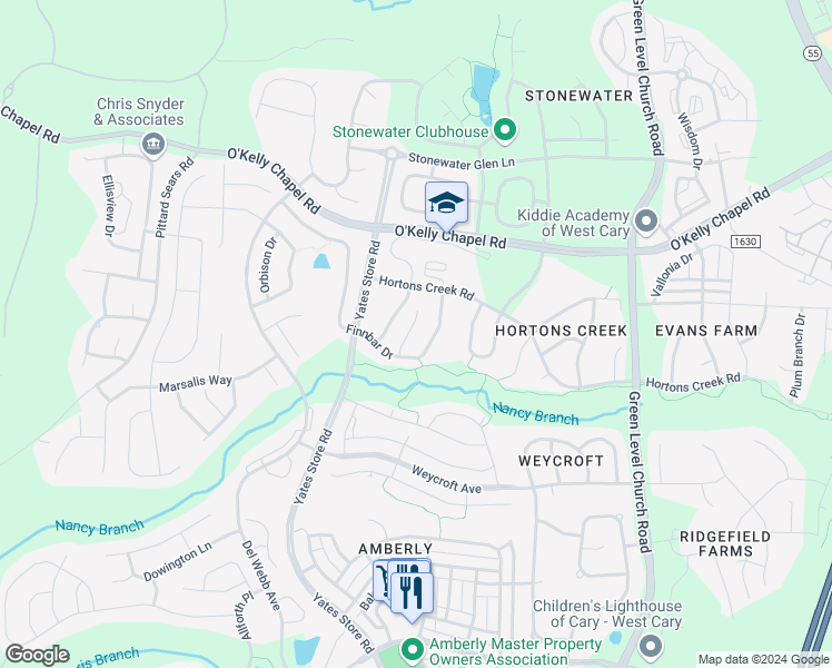 map of restaurants, bars, coffee shops, grocery stores, and more near 2218 Rocky Bay Court in Cary