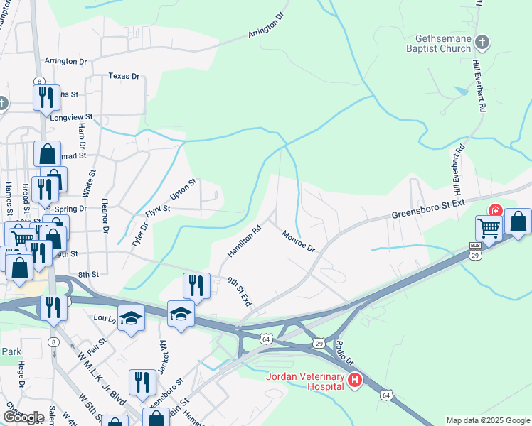 map of restaurants, bars, coffee shops, grocery stores, and more near 211 Hamilton Road in Lexington