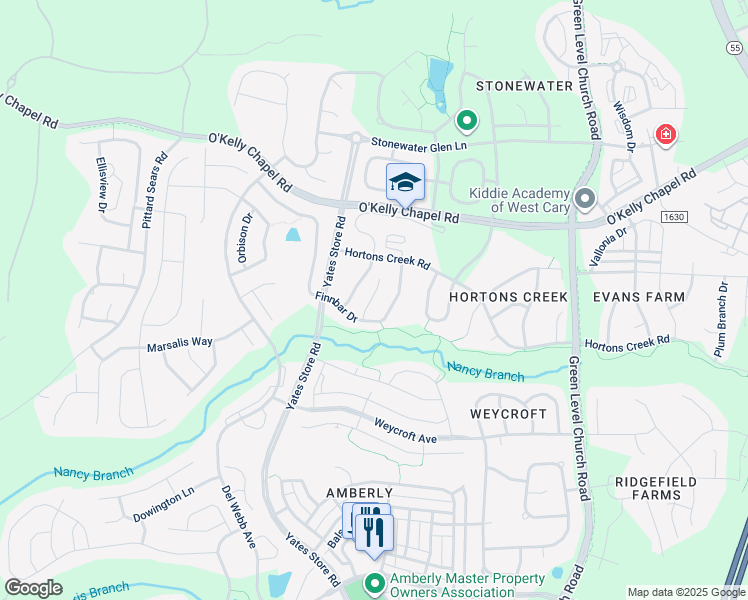 map of restaurants, bars, coffee shops, grocery stores, and more near 2218 Rocky Bay Court in Cary