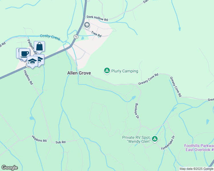 map of restaurants, bars, coffee shops, grocery stores, and more near 2480 Perilla Road in Cosby