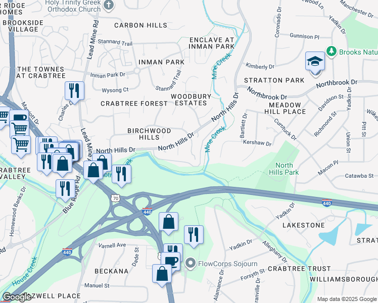 map of restaurants, bars, coffee shops, grocery stores, and more near 1816 Generation Drive in Raleigh