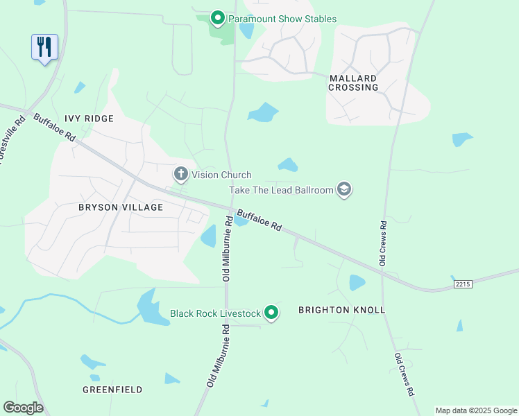 map of restaurants, bars, coffee shops, grocery stores, and more near 7817 Buffaloe Road in Raleigh