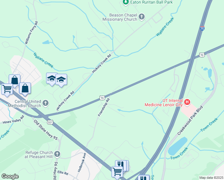 map of restaurants, bars, coffee shops, grocery stores, and more near 2300 U.S. 70 in Lenoir City
