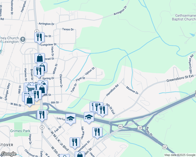map of restaurants, bars, coffee shops, grocery stores, and more near 340 Northview Drive in Lexington