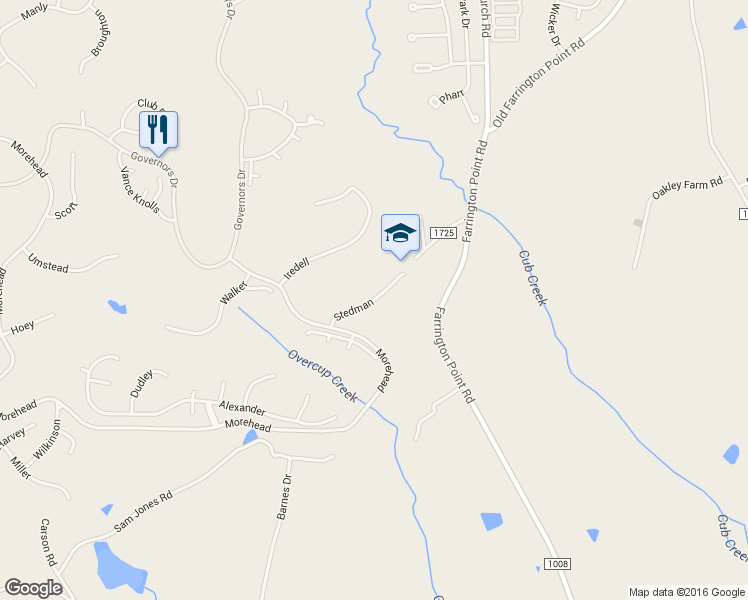 map of restaurants, bars, coffee shops, grocery stores, and more near Stedman in Chapel Hill