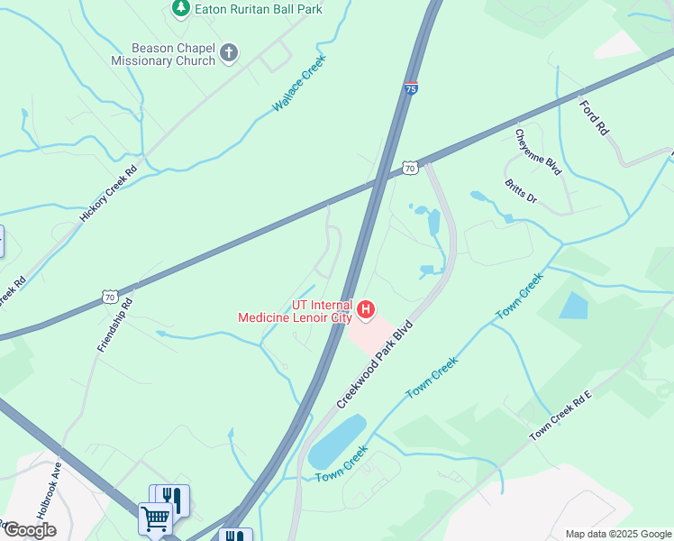 map of restaurants, bars, coffee shops, grocery stores, and more near 785 Jacksonian Way in Lenoir City