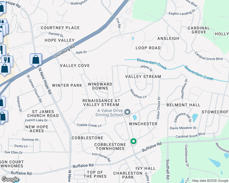 map of restaurants, bars, coffee shops, grocery stores, and more near 4708 Tommans Trail in Raleigh