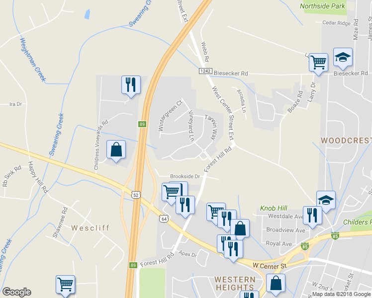 map of restaurants, bars, coffee shops, grocery stores, and more near 115 Habersham Court in Lexington