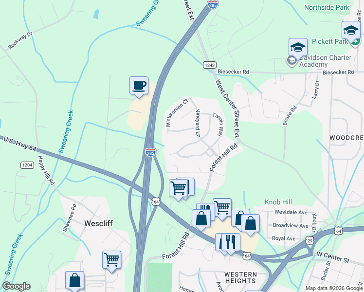 map of restaurants, bars, coffee shops, grocery stores, and more near 150 Habersham Court in Lexington