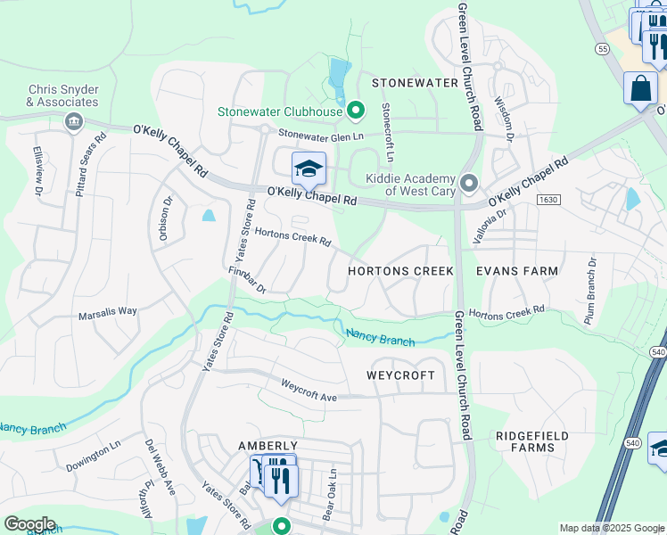 map of restaurants, bars, coffee shops, grocery stores, and more near 111 Skyros Loop in Cary