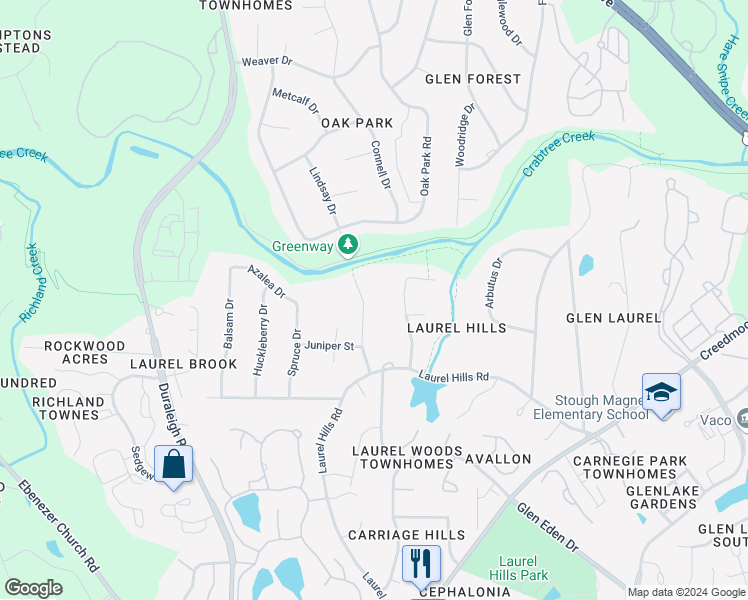map of restaurants, bars, coffee shops, grocery stores, and more near 4113 Picardy Drive in Raleigh
