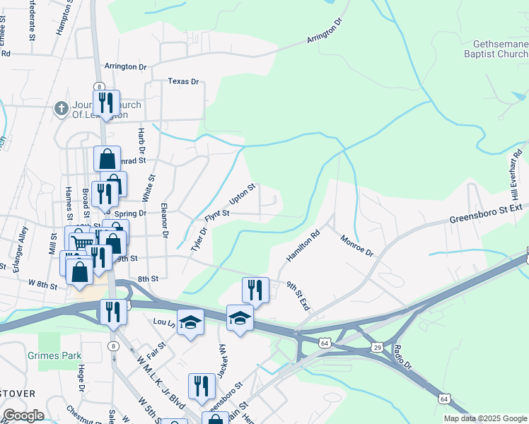map of restaurants, bars, coffee shops, grocery stores, and more near 340 Northview Drive in Lexington