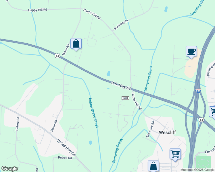 map of restaurants, bars, coffee shops, grocery stores, and more near 1455 U.S. 64 in Lexington